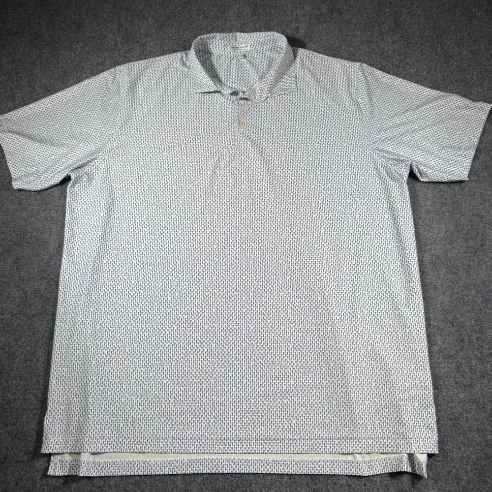 Peter Millar Summer Comfort Polo Shirt Mens 3XL White Blue Microphone Print